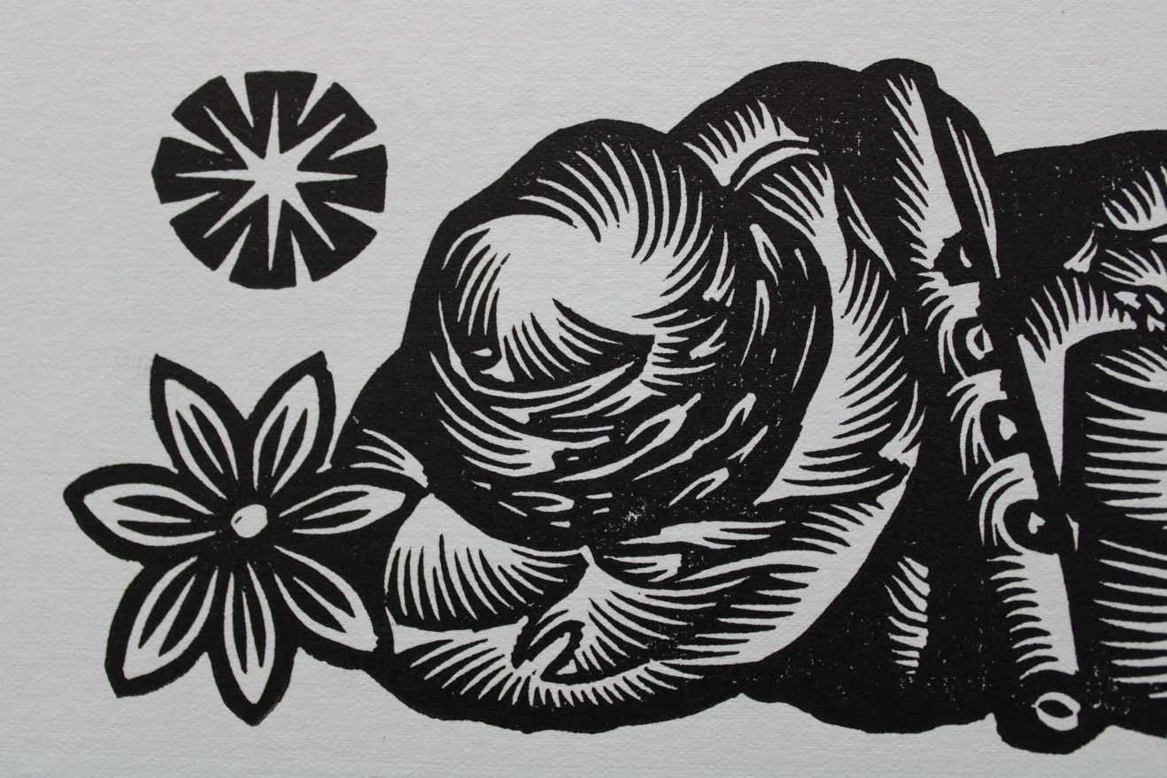 Dainis Rozkalns Joys,Sorrows And Difficulties Of Herdsman. 1979. Paper, Linocut, photo furniture