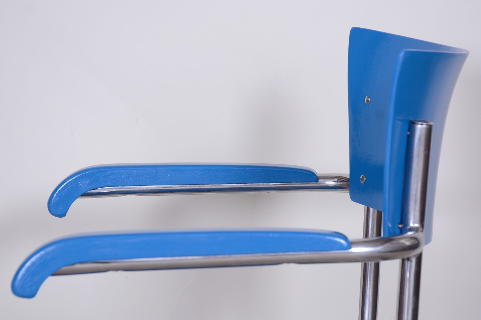 photo for sale Set Of Four Blue Restored Beech Armchairs By Mart Stam, Germany, 1930s