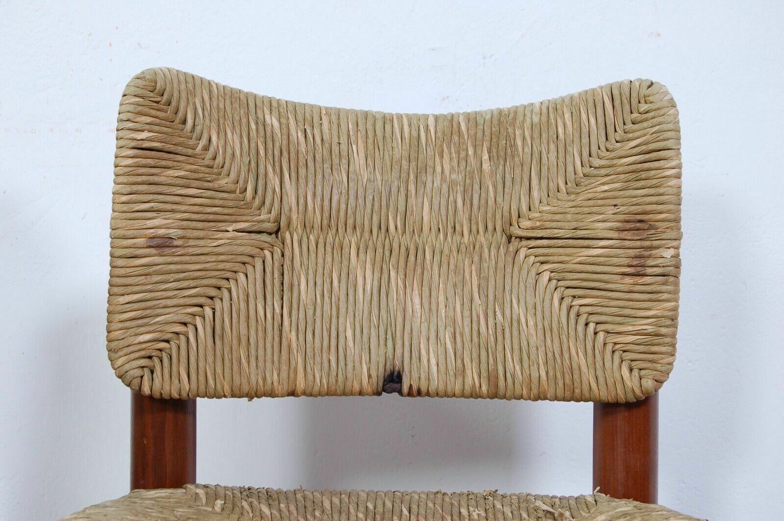 Set Of 4 Wooden Chairs And Straw Seats Design From The 70s 80s Vintage Modernism photo buy