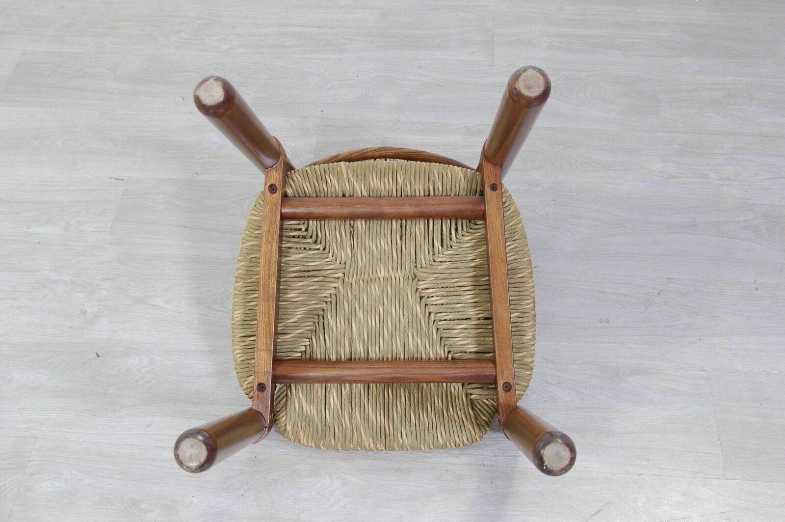 Furniture Set Of 4 Wooden Chairs And Straw Seats Design From The 70s 80s Vintage Modernism photo