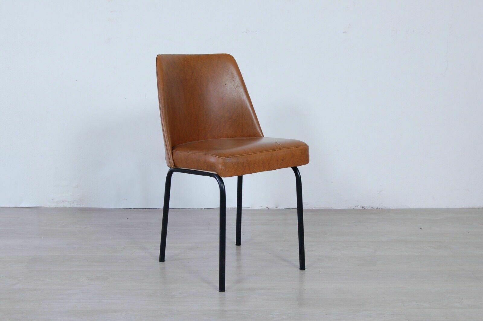1950s Design Armchair In Iron And Brown Skay, Comfortable Vintage Seat