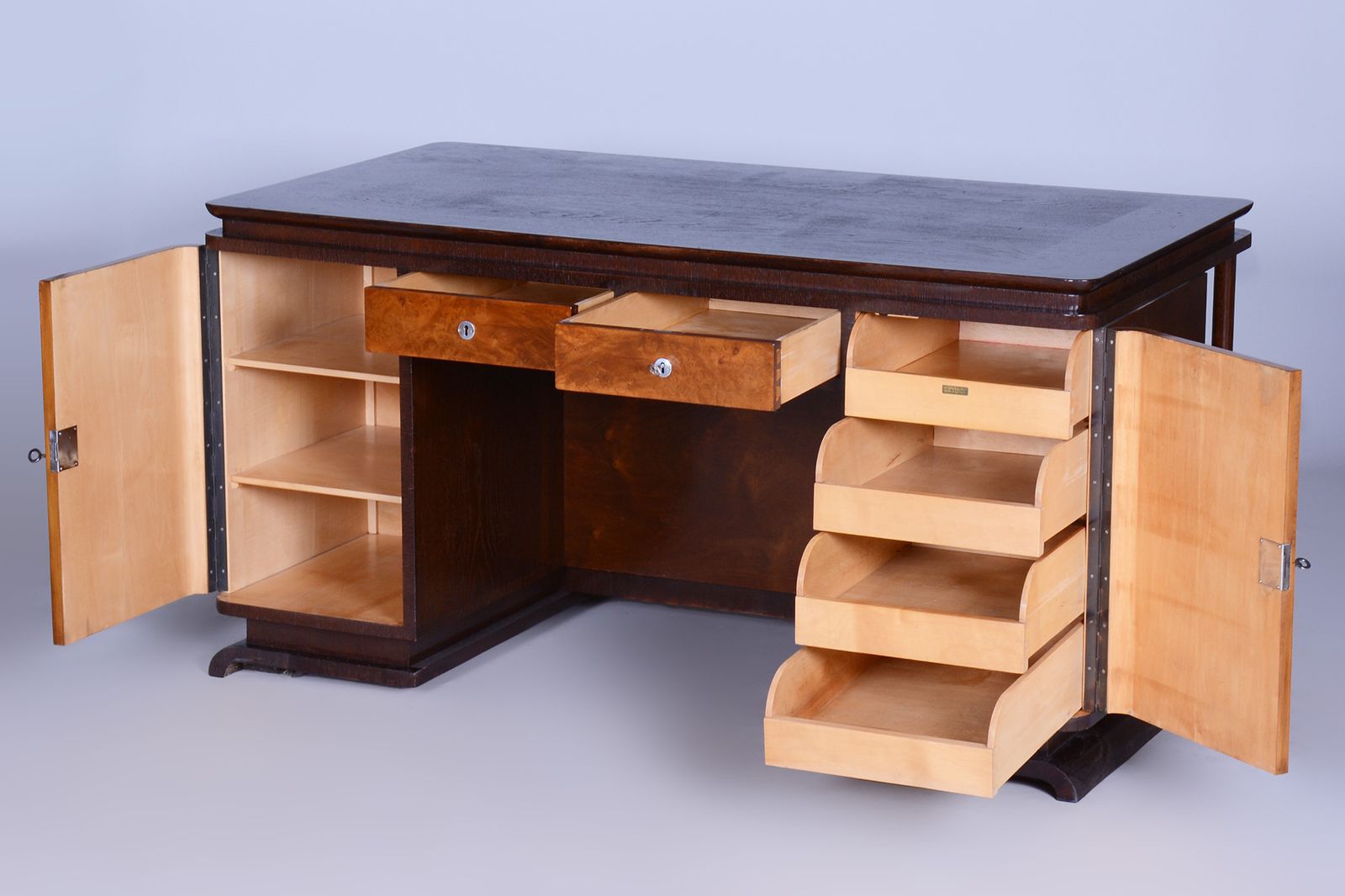 photo for sale Restored Artdeco Oak Ash Writing Table, Revived Polish, Czechia, 1930s
