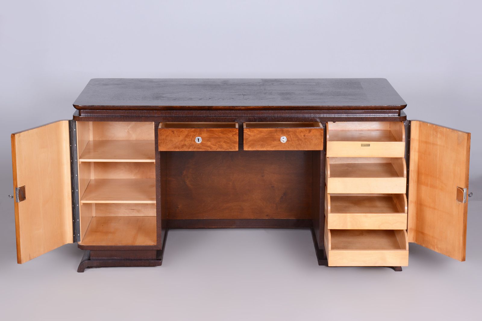 photo vinterior Restored Artdeco Oak Ash Writing Table, Revived Polish, Czechia, 1930s