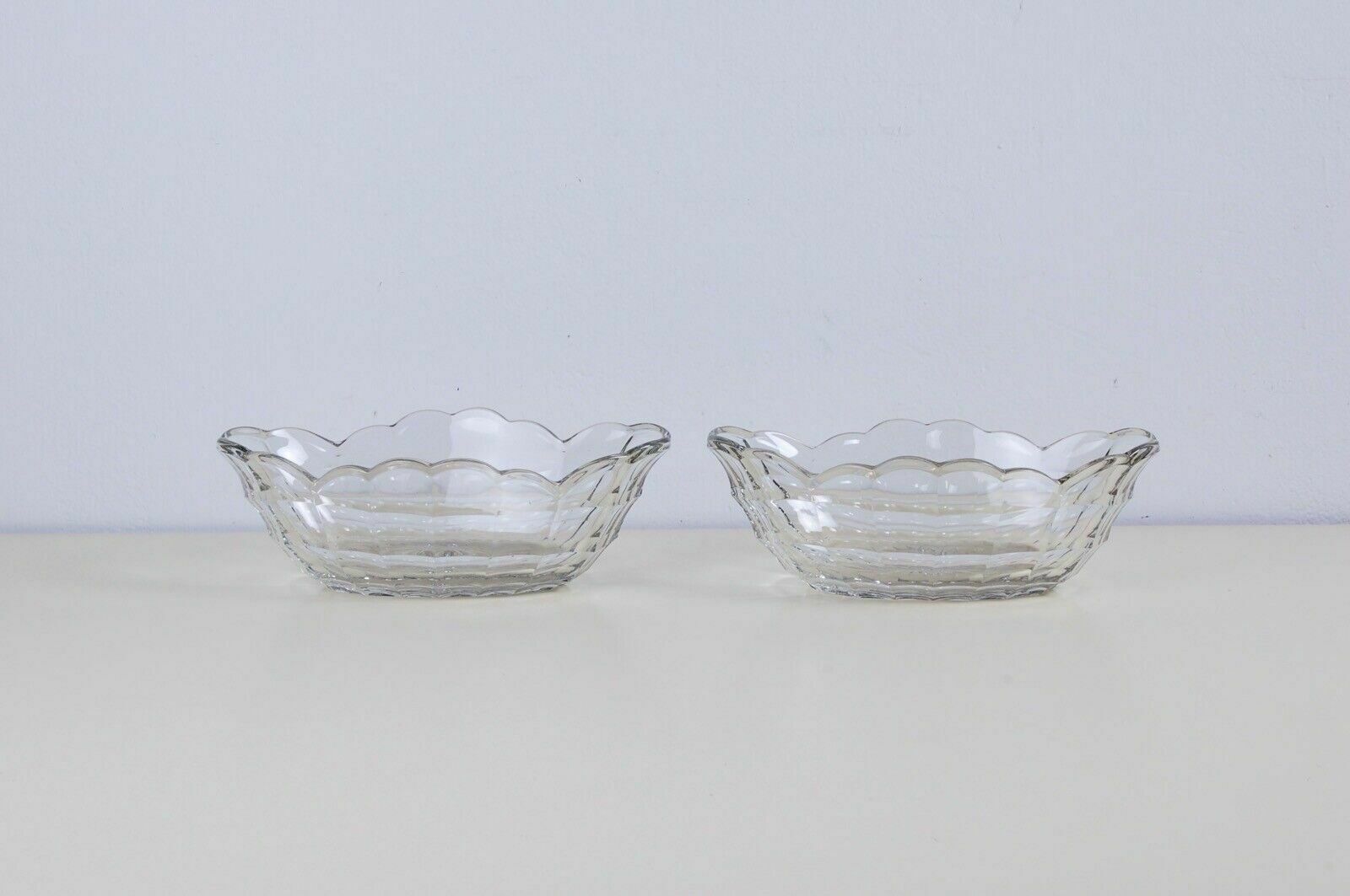 Old Bowls From The 1930s, Pair Of Oval Centrepieces, Often Faceted Glass photo Home Decor