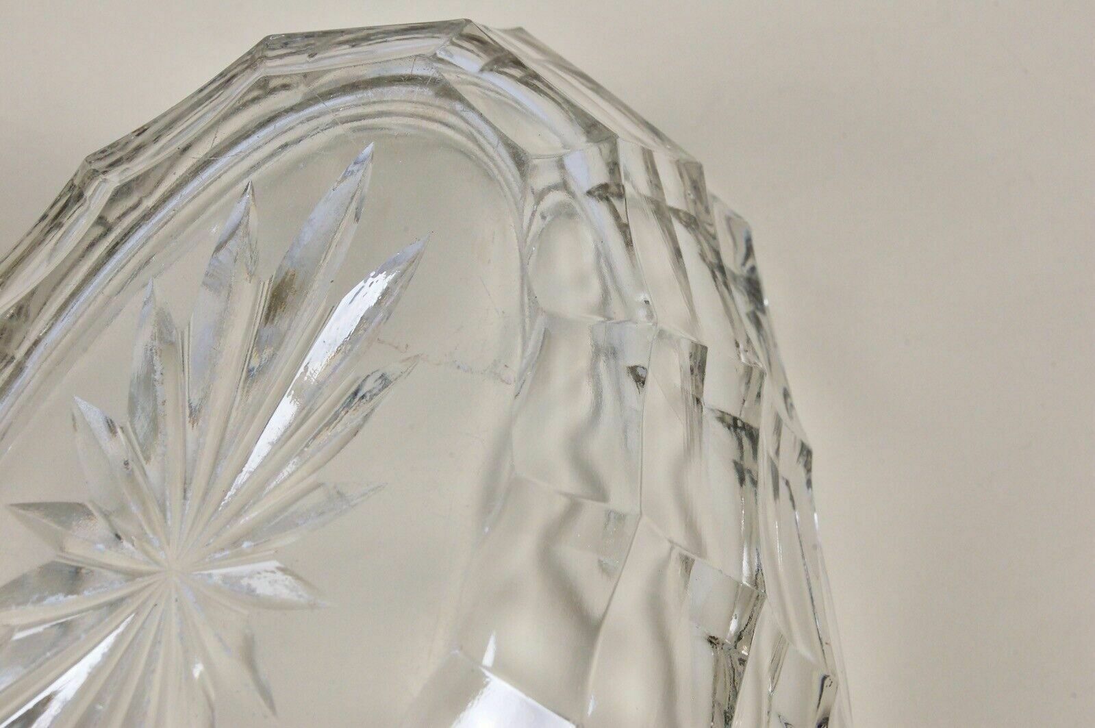 Old Bowls From The 1930s, Pair Of Oval Centrepieces, Often Faceted Glass photo vinterior