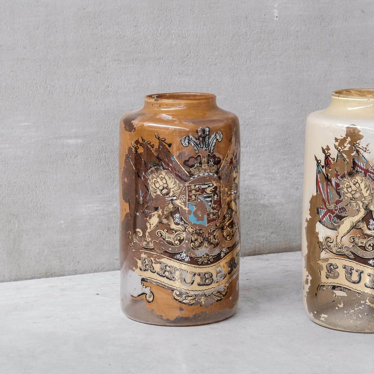 Pair Of Antique English Xl Glass Apothecary Pots photo Home Decor