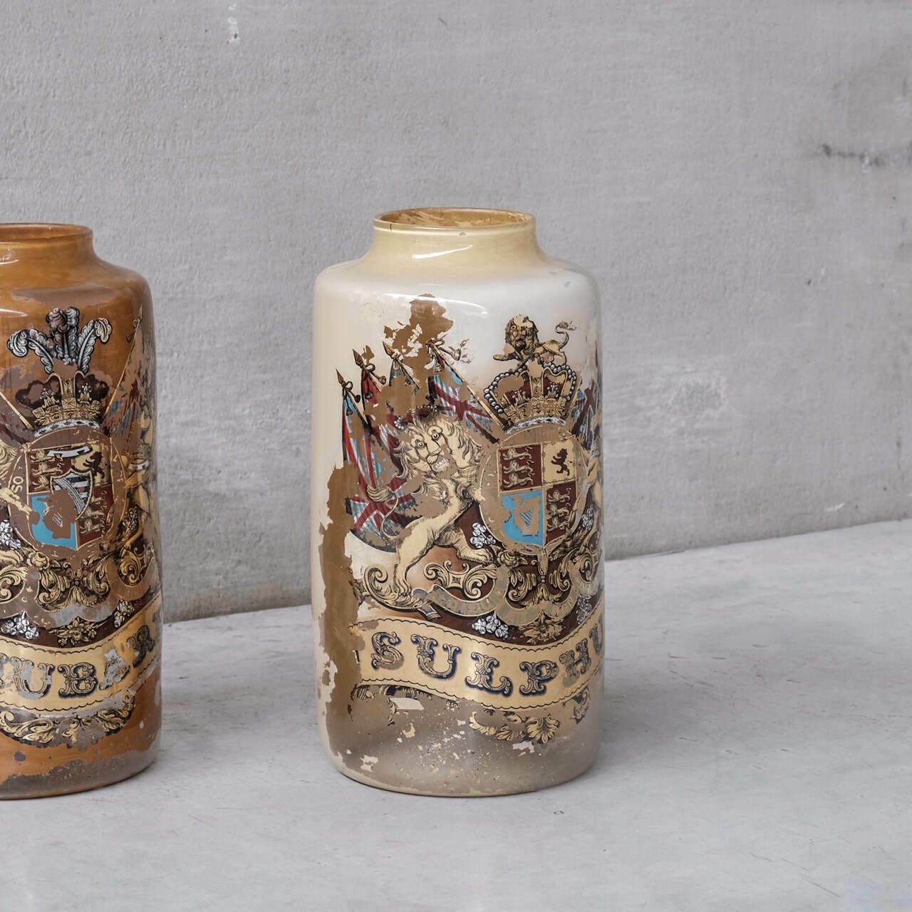 Pair Of Antique English Xl Glass Apothecary Pots photo buy