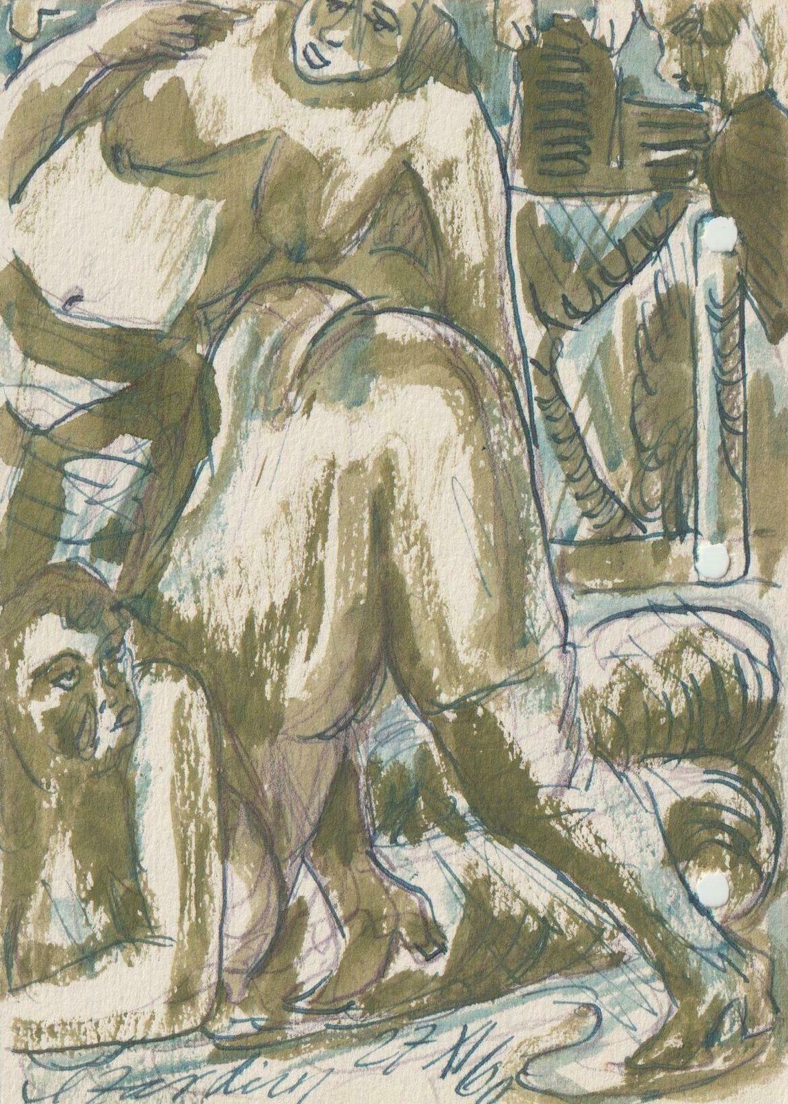 Adolfs Zardins Erotic Motive Paper Mixed Media Art