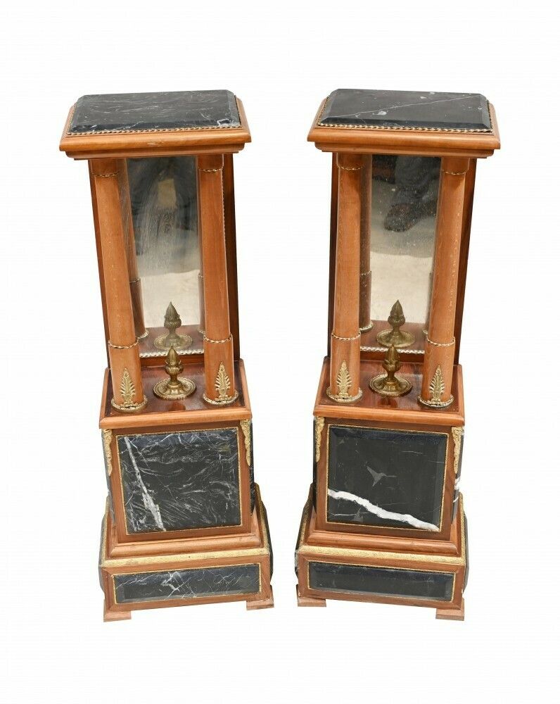 Pair French Empire Marble Pedestal Stands Table Columns Mirrored Supports photo for sale
