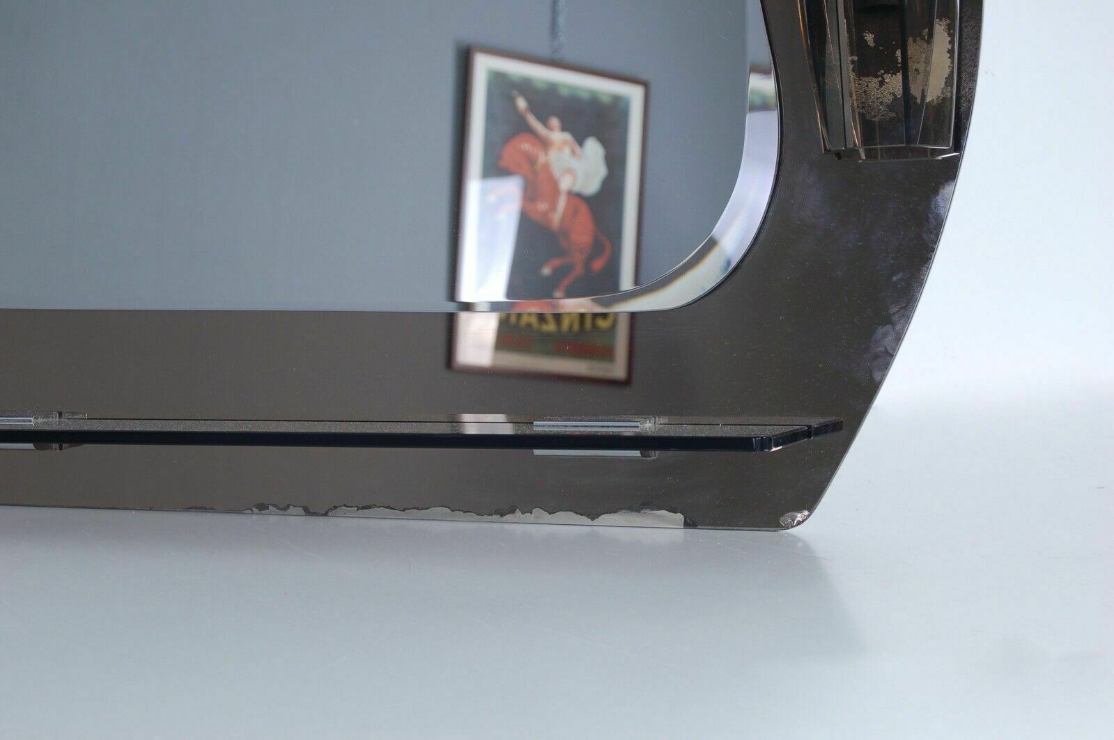 photo furniture Mirror And Wall Unit Bathroom Set From The 80s Smoked Glass Integrated Appliques And Shelves