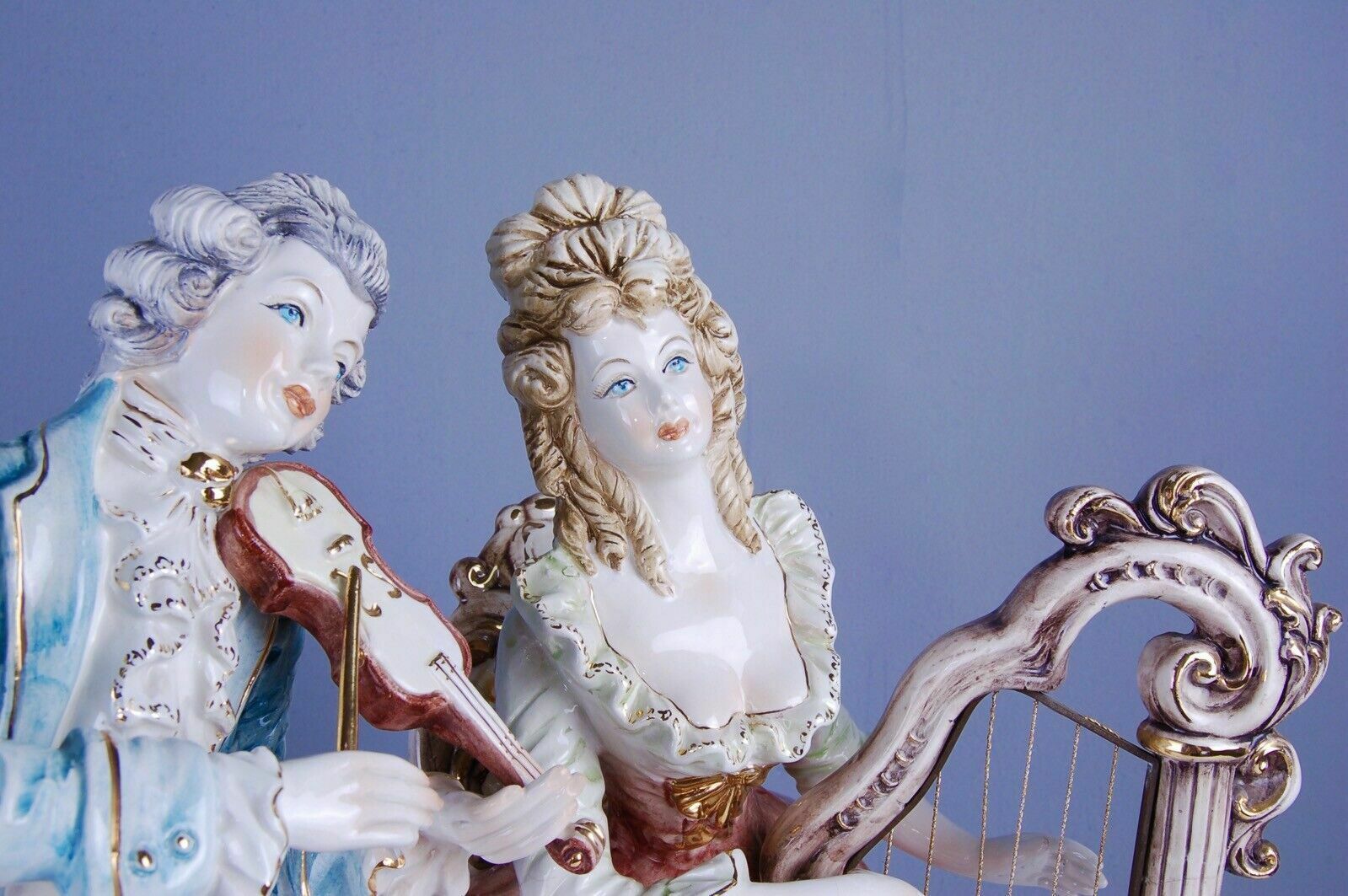 Porcelain Large Statue Pottery Made In Italy Musicians Violin Harp photo furniture