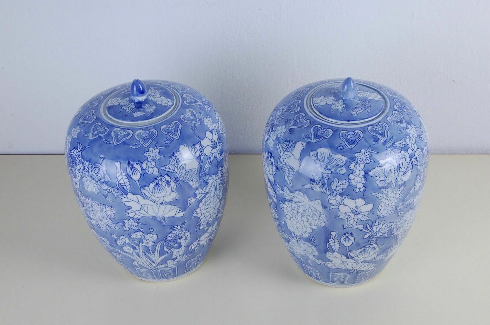 Porcelain Potiche White Blue Pair Of Floral Hand Painted Ceramic Vases photo for sale