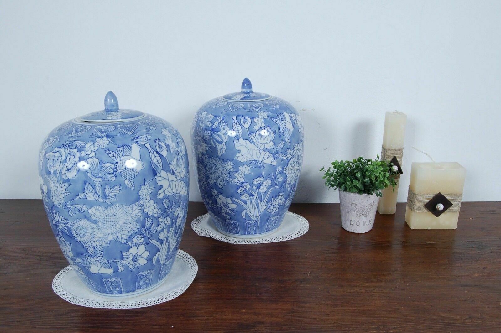 Home Decor Porcelain Potiche White Blue Pair Of Floral Hand Painted Ceramic Vases photo