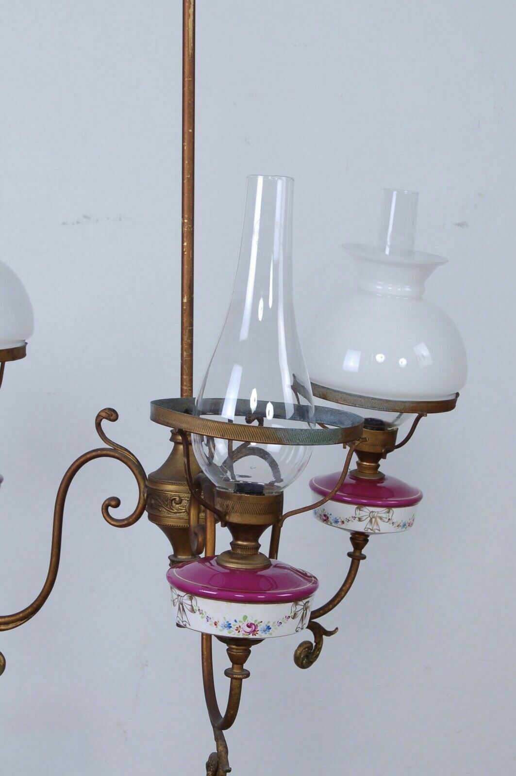 Lighting 1940s Design Chandelier With Three Lights, Vintage Ceramic Glass Ceiling Lamp photo