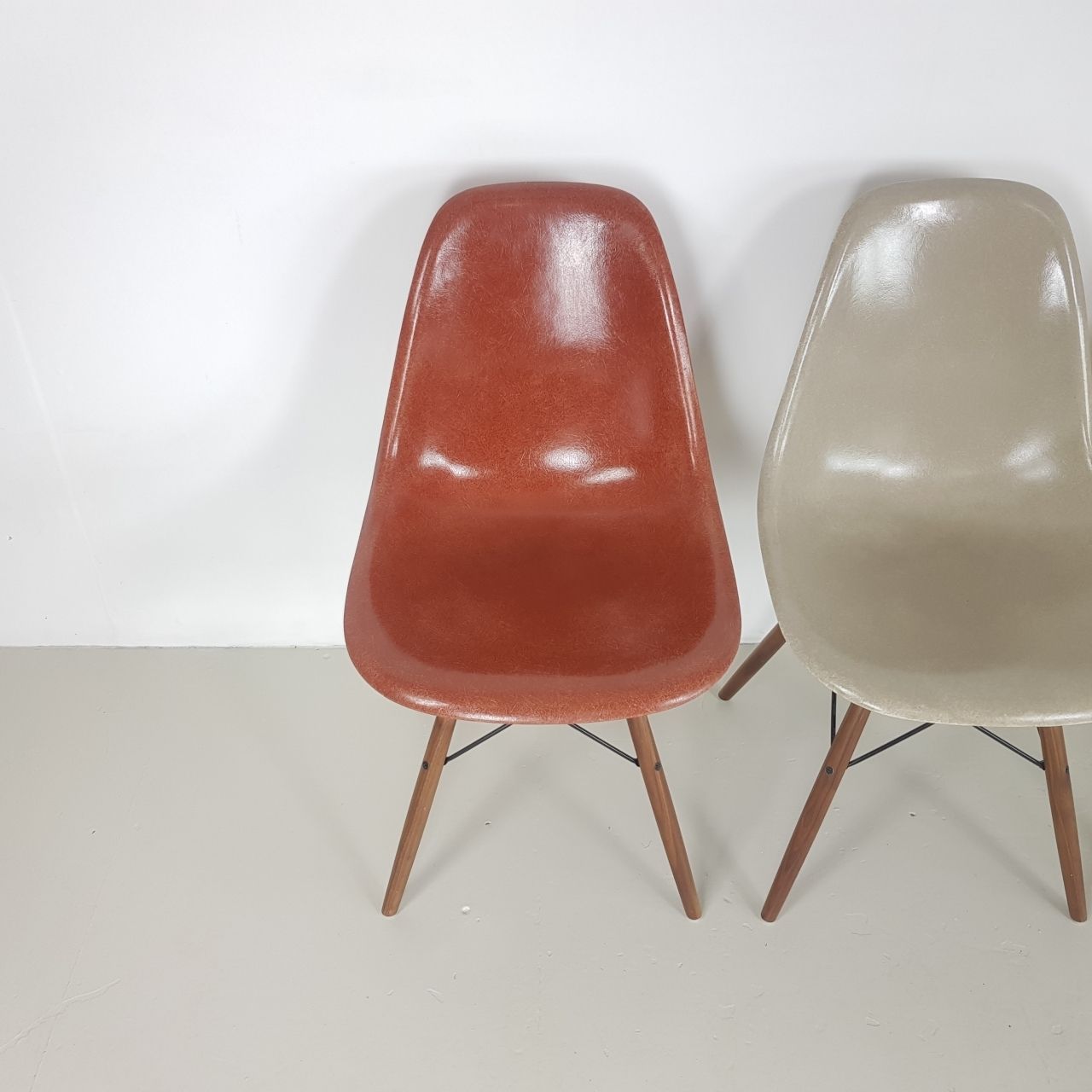 Eames Herman Miller Dsw Side Chairs In Terracotta Seafoam Green Light Greige And Parchment photo for sale