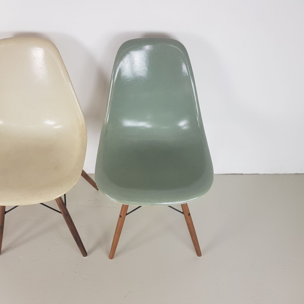 Eames Herman Miller Dsw Side Chairs In Terracotta Seafoam Green Light Greige And Parchment photo vinterior