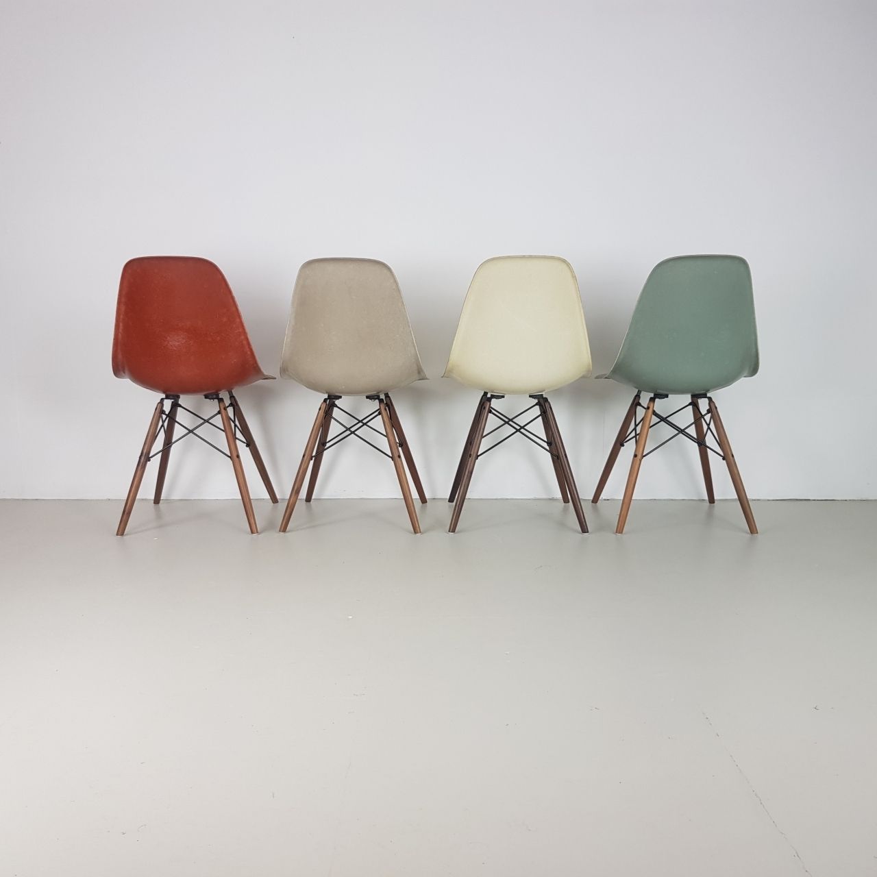 Eames Herman Miller Dsw Side Chairs In Terracotta Seafoam Green Light Greige And Parchment photo buy