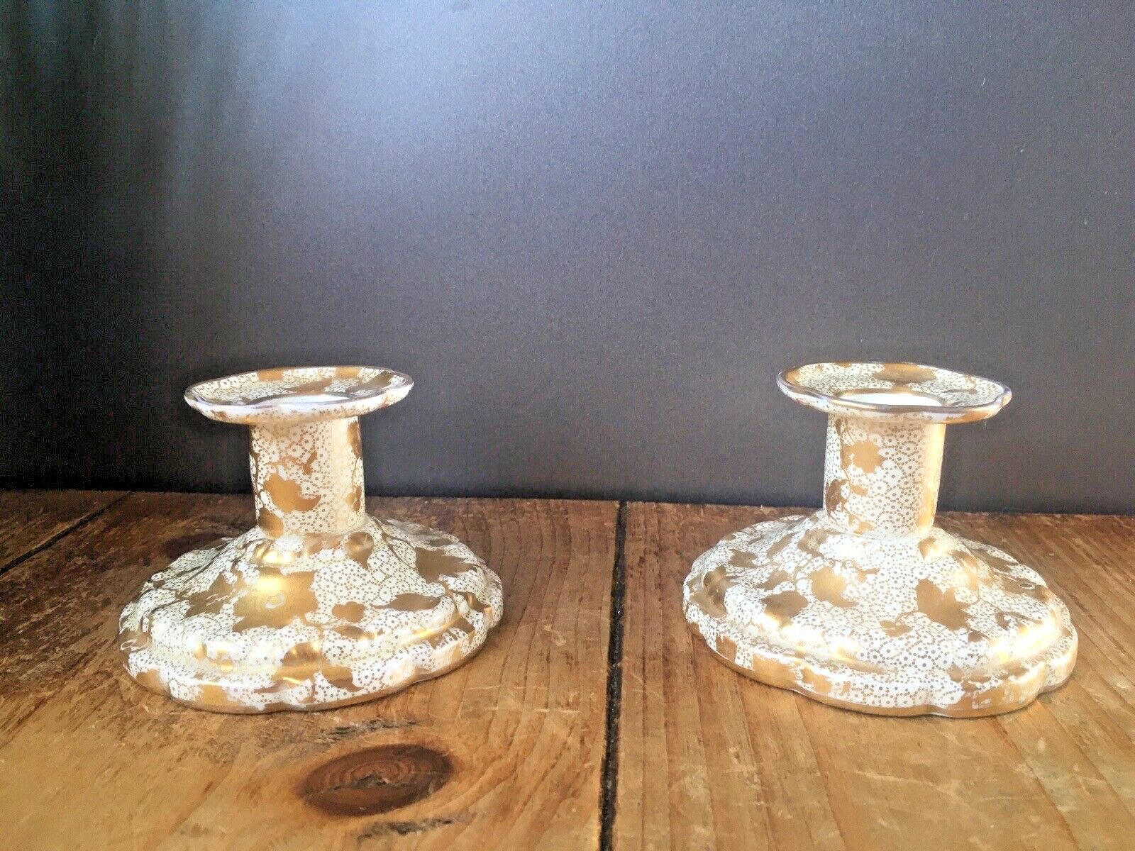 Pair Of Antique Tuscan Fine China Gilded Floral Spray Candlestick Candle Holders photo buy