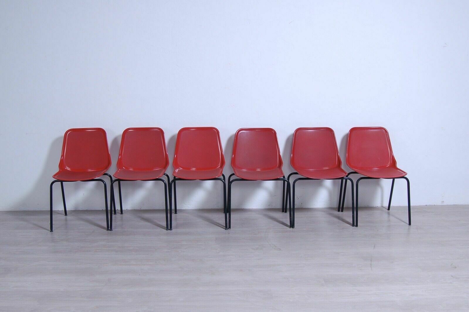 Set Of Six Chairs Mim Roma Vintage Design Chair From The 60s In Iron With Red Plastic photo furniture
