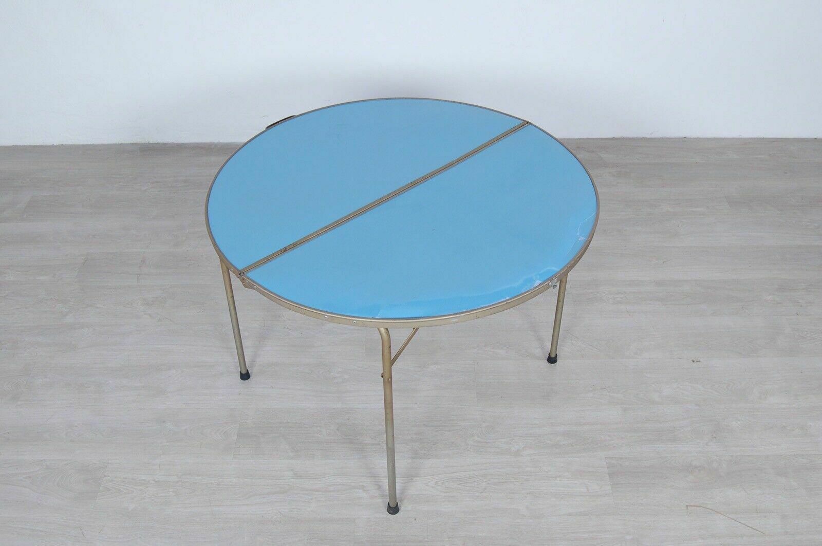 Round Folding Table, 1950s Design, Light Blue Suitcase Picnic Table