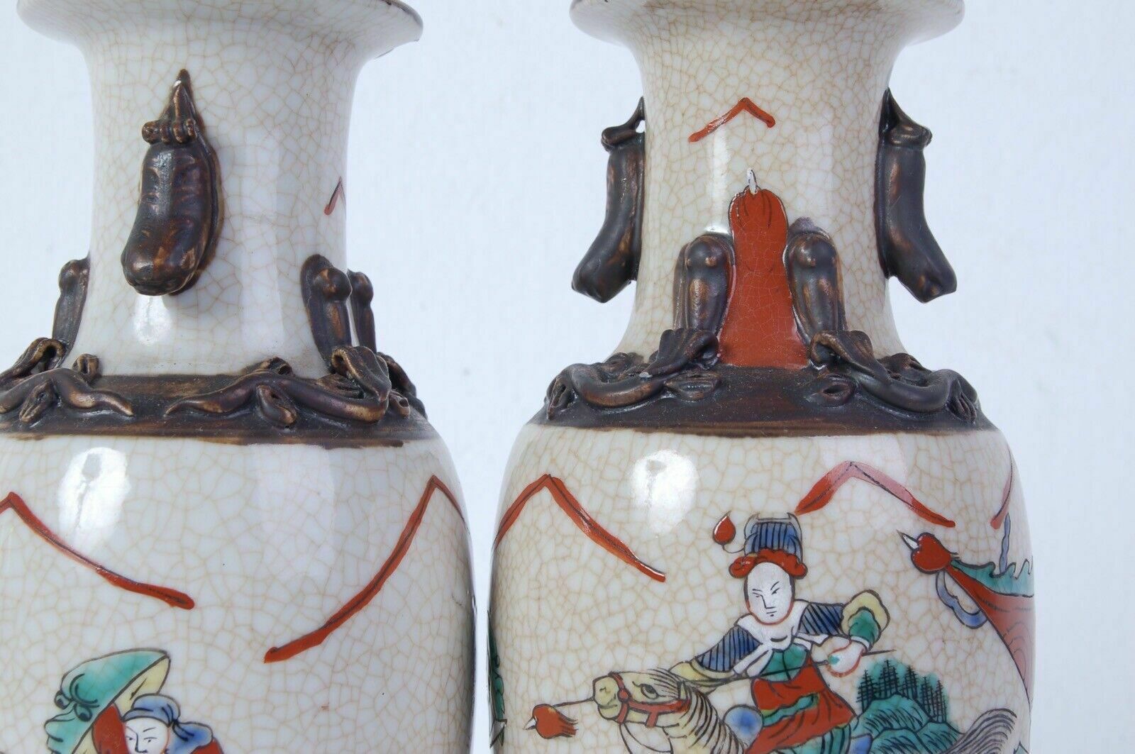 photo for sale 2 Japanese Porcelain Vases With Liberty Relief Bull Lizard Handles From The Early 1900s