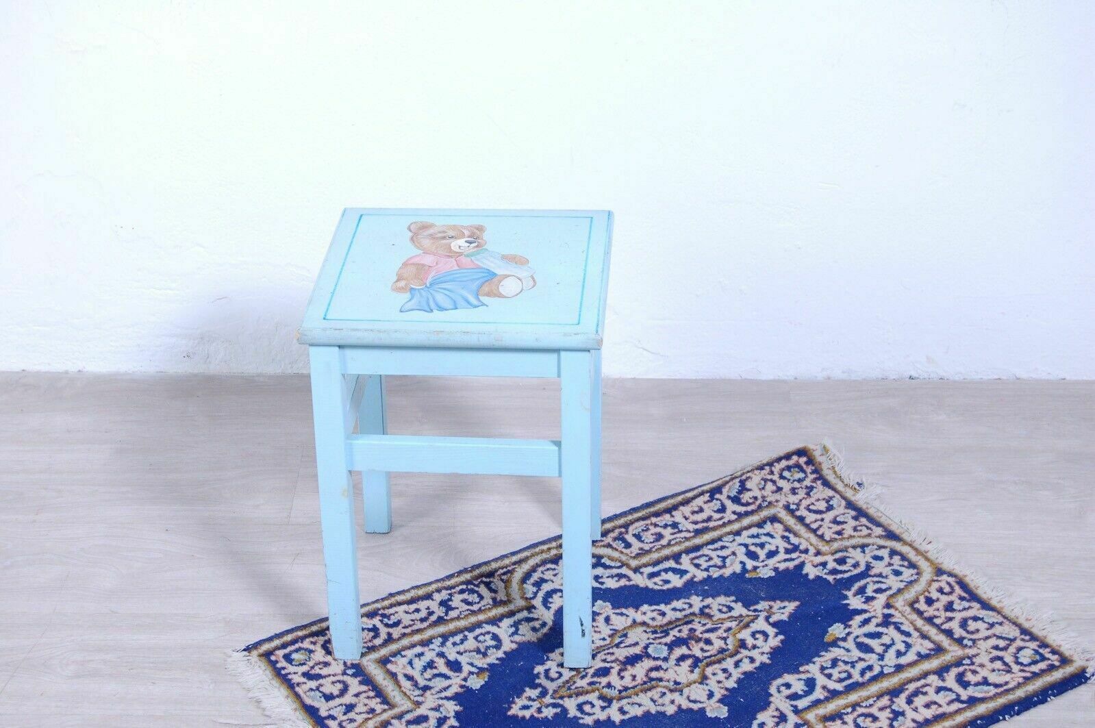 Vintage Stool Restyling Shop Windows Baby Girl Blue With Teddy Bear photo vintage