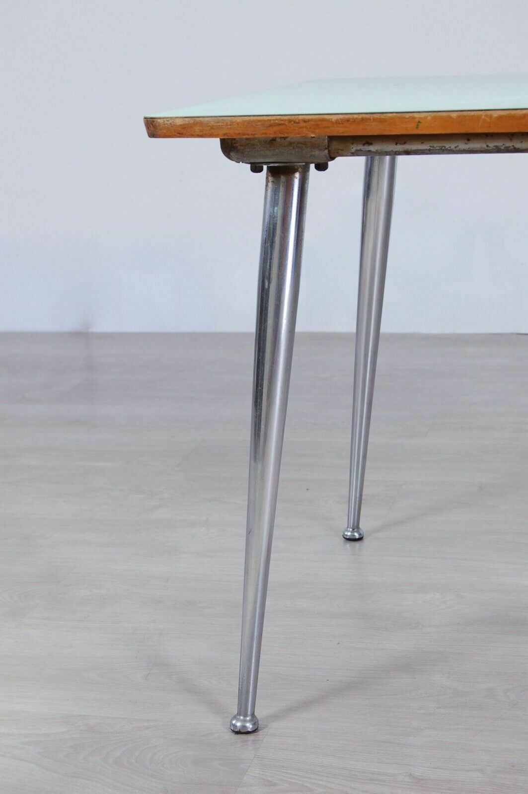 1950s Table, Formica Top, Iron Legs. As A Child, Height 58 Cm. photo vintage