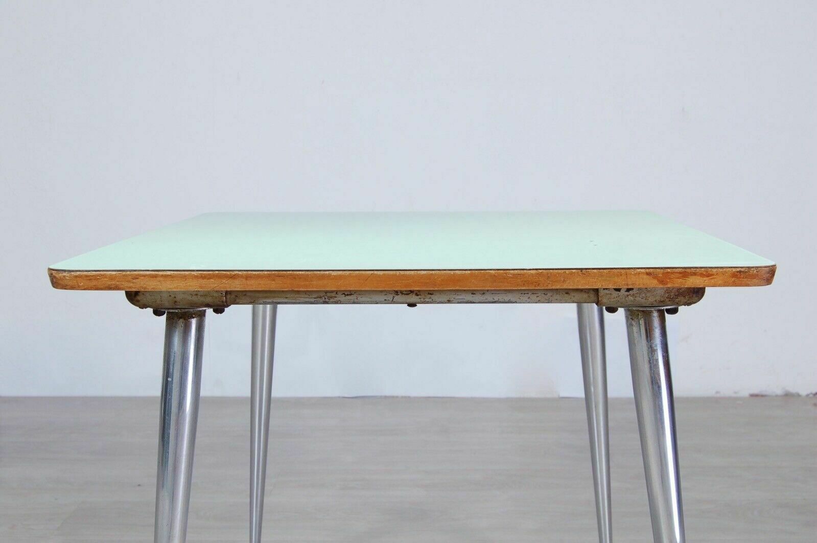 Furniture 1950s Table, Formica Top, Iron Legs. As A Child, Height 58 Cm. photo