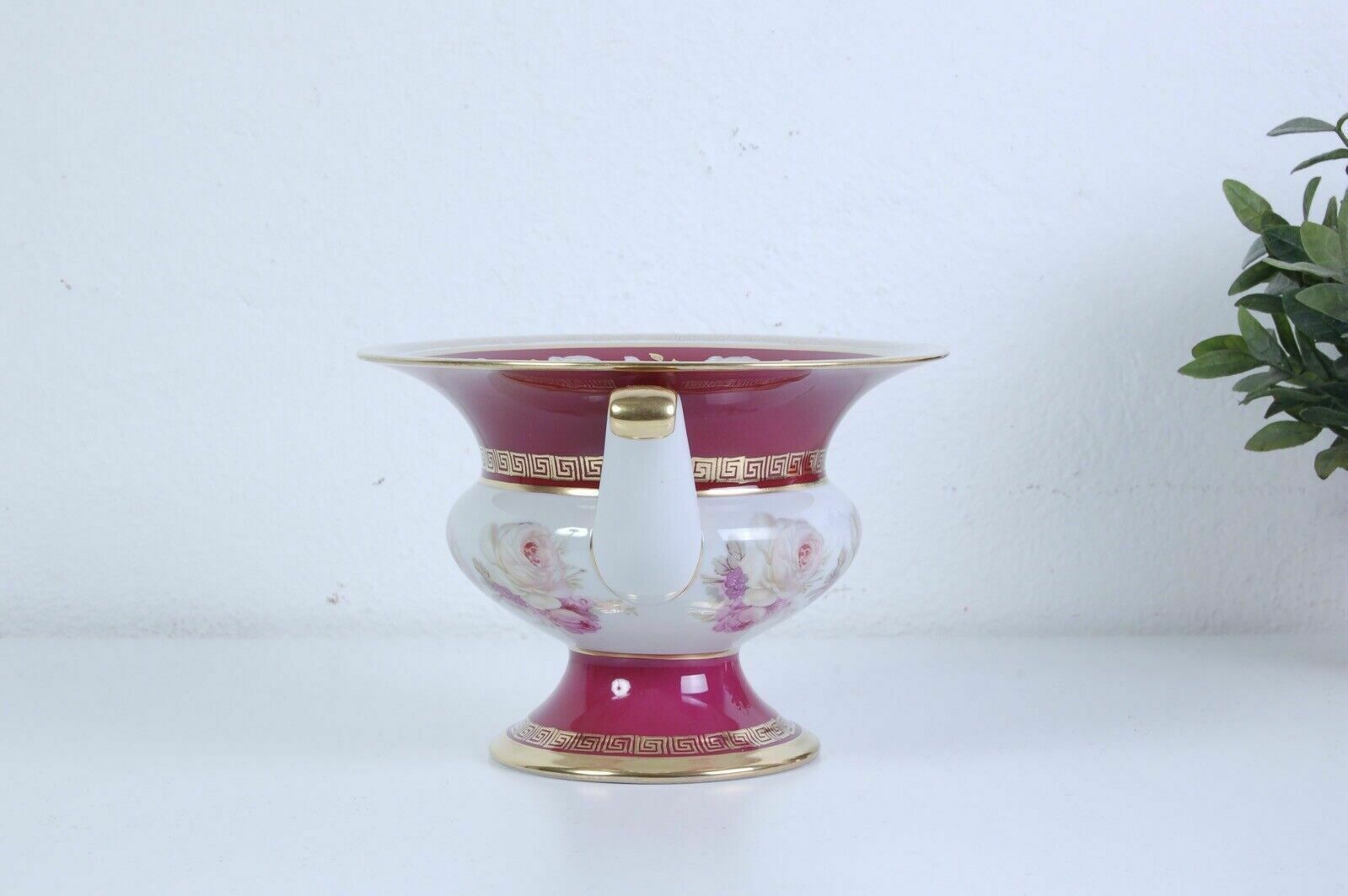 Limoges Ceramic Vase, Magenta Ceramic Ornament With Floral Gold Edge photo Home Decor