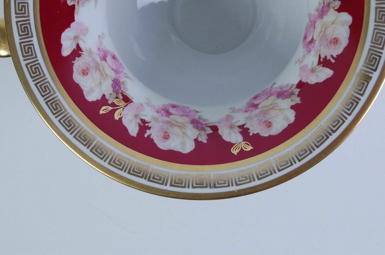 Limoges Ceramic Vase, Magenta Ceramic Ornament With Floral Gold Edge photo vintage