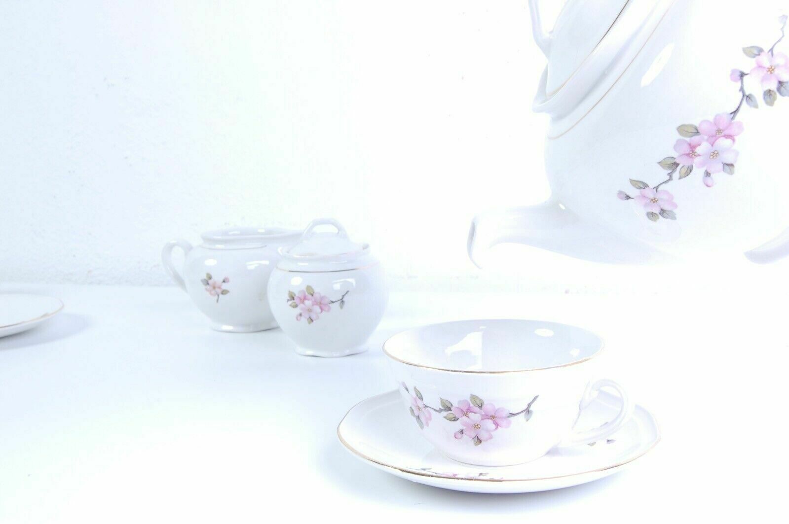 Laveno Ceramic Tea Coffee Service 6 People With Peach Blossom Teapot From The 1950s photo buy