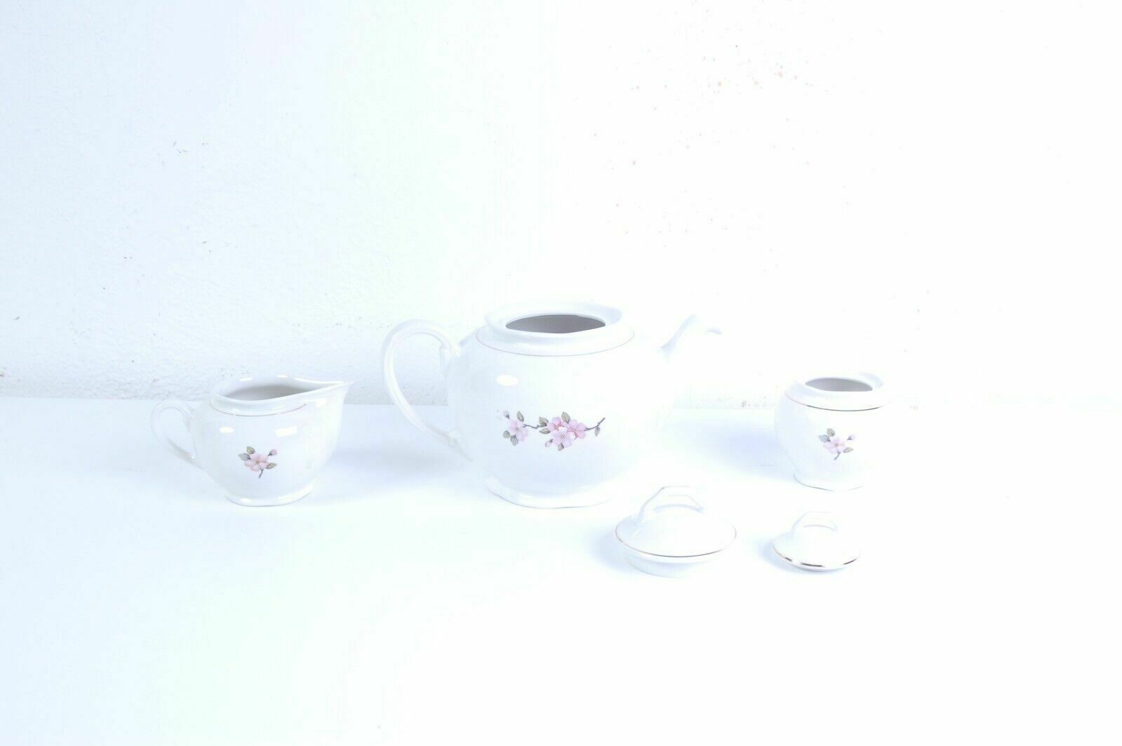 Laveno Ceramic Tea Coffee Service 6 People With Peach Blossom Teapot From The 1950s photo vintage
