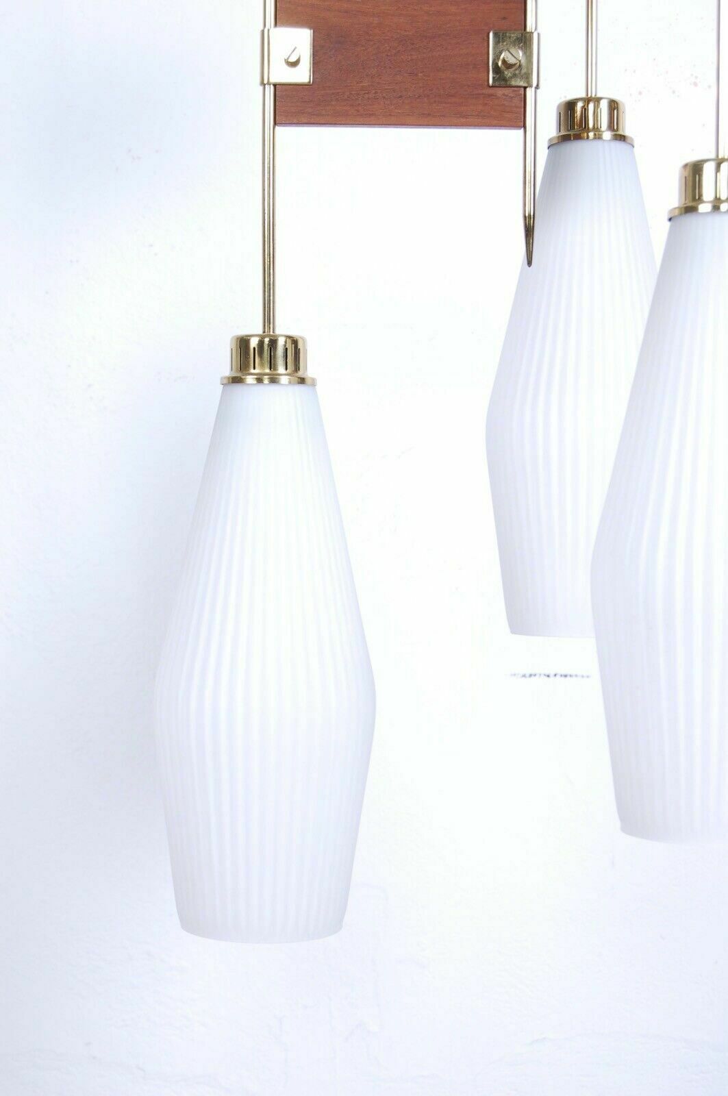 Stilnovo Design Chandelier From The 50s And 60s. Opaline Glass And Brass Ceiling Lamp photo vintage