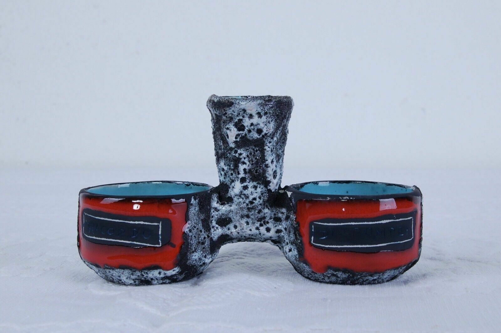 Pitcher Oil Vinegar Table Set Enamelled Lava Stone Memory Of Pompeii In Lava photo vintage