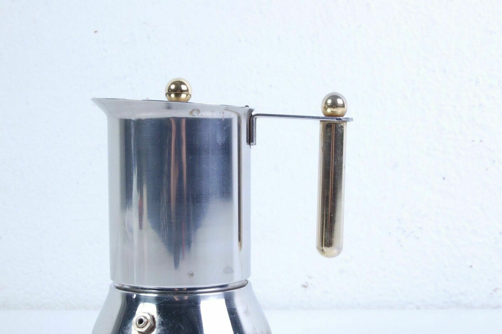 Vev Stainless Steel Coffee Maker Made In Italy, Moka Gold Handle Series, 70s photo vinterior