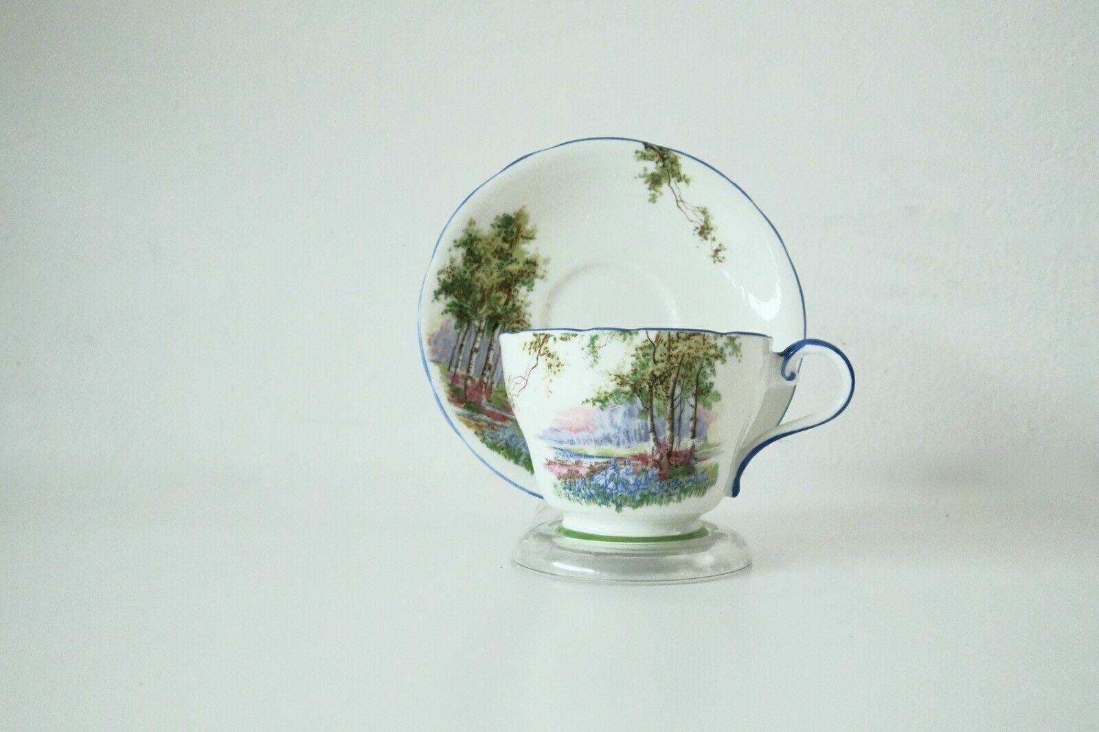 Aynsley England Bone China Landscape Birch Collection Teacup With Stand