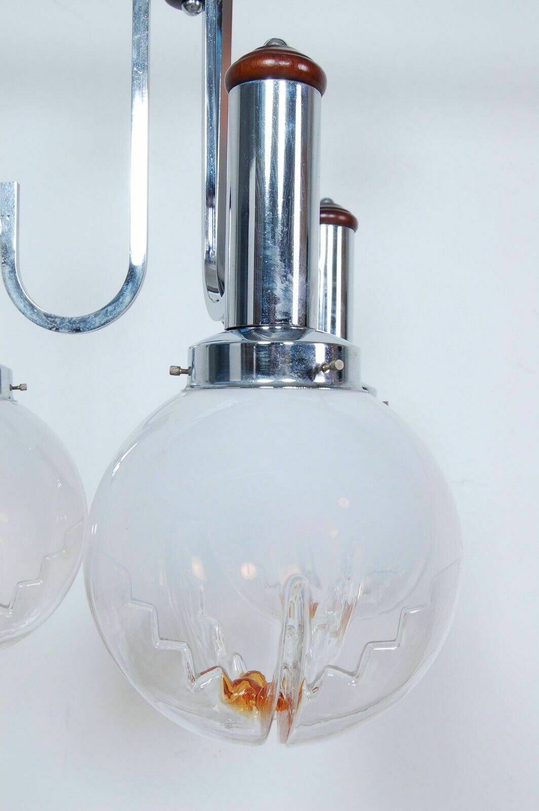 photo furniture Design Chandelier From The 70s With Three Lights In Steel And Murano Glass In The Mazzega Style