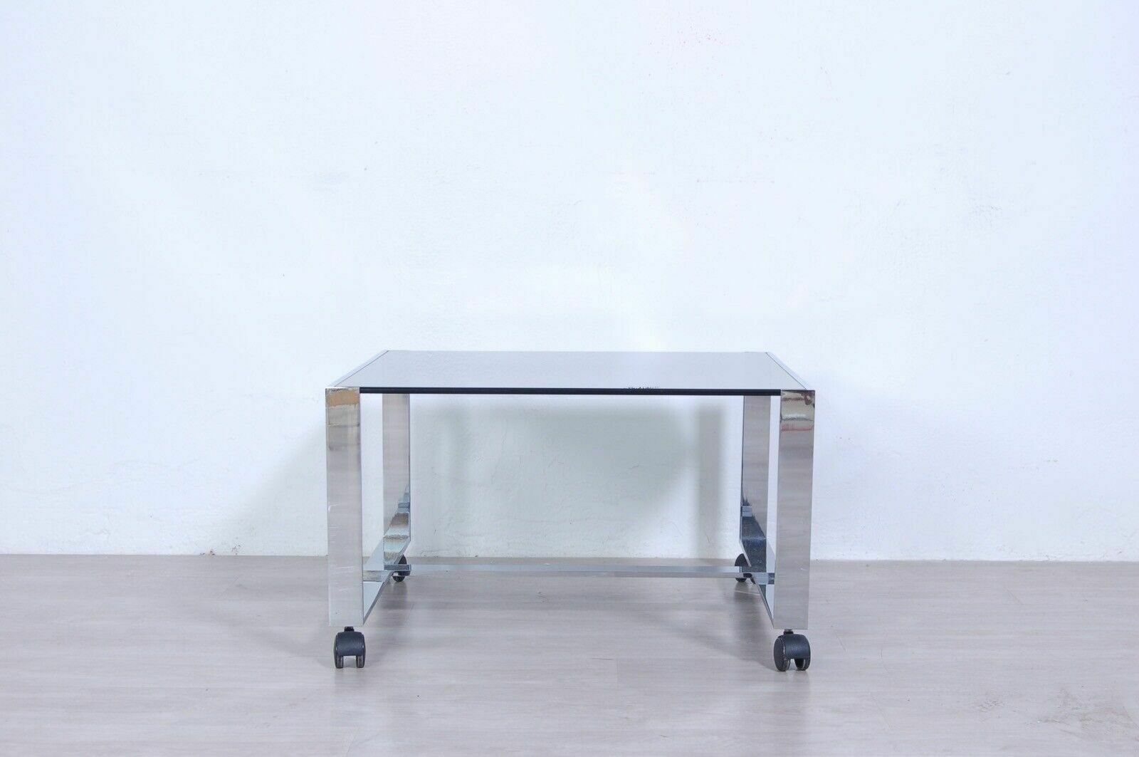 70s Design Coffee Table Modern Steel Smoked Glass Wheels Saporiti photo 717.0