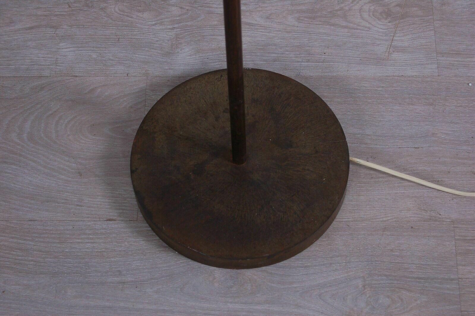 photo for sale Mid Century Floor Lamp In Brass With Vintage 50s Pleated Lampshade