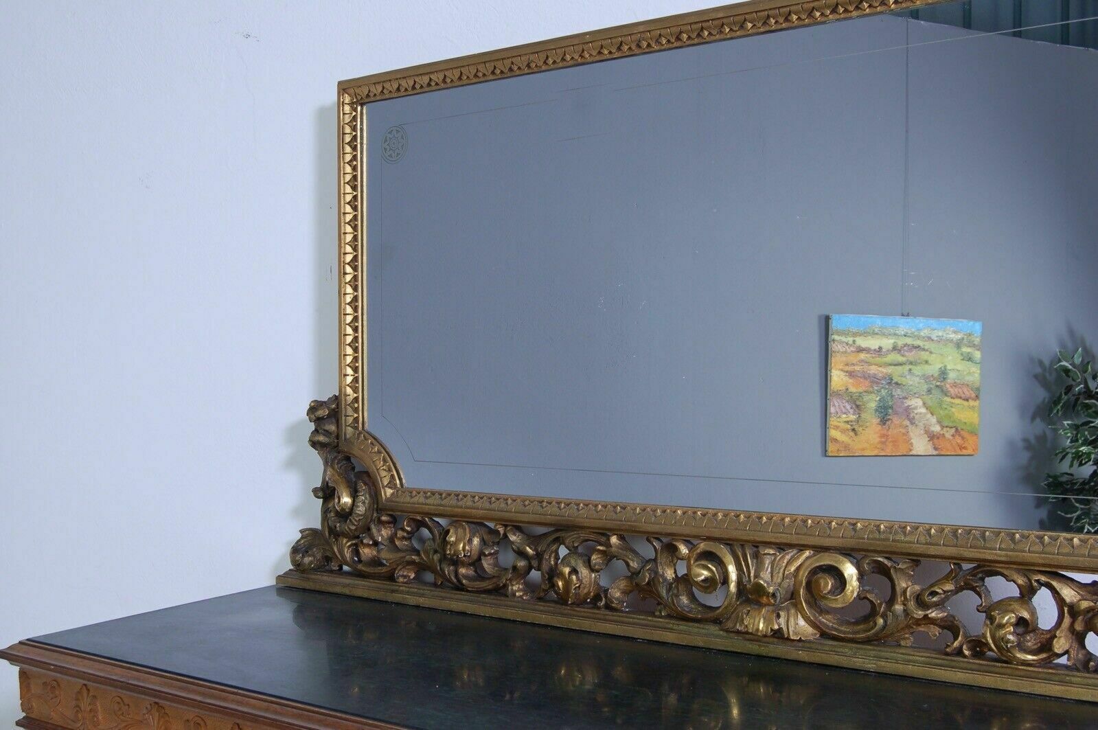 Empire Sideboard In Briar Root, Green Marble Top. Large Gilded Mirror photo furniture