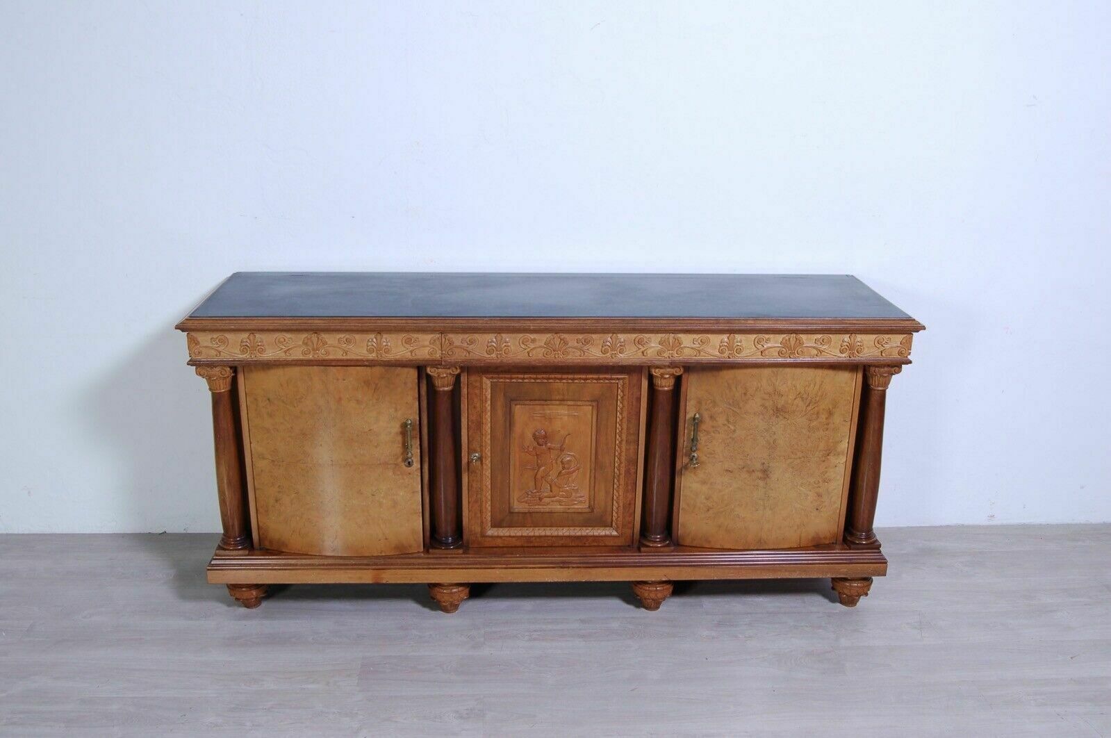 Empire Sideboard In Briar Root, Green Marble Top. Large Gilded Mirror photo vinterior