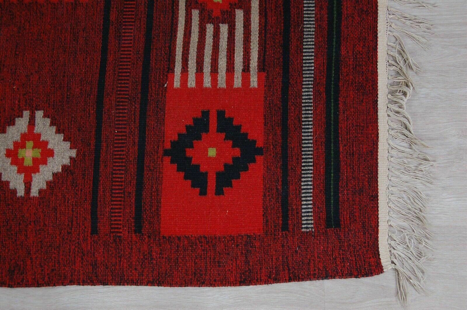Red Burgundy Kilim Carpet With Rhombuses 245 X 155 Ethnic Oriental Well Maintained photo for sale
