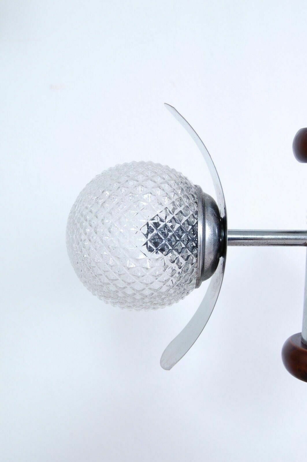 Design Chandelier From The 70s, Wood, Steel And Frosted Glass Modernity photo vintage