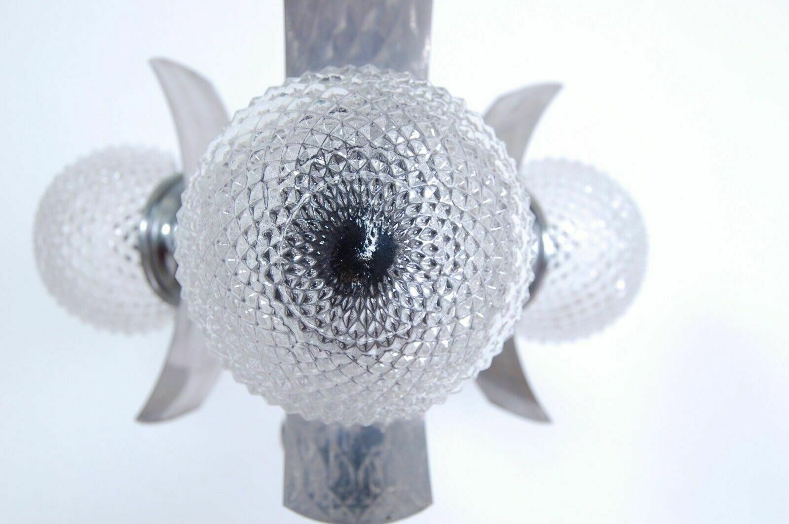Lighting Design Chandelier From The 70s, Wood, Steel And Frosted Glass Modernity photo