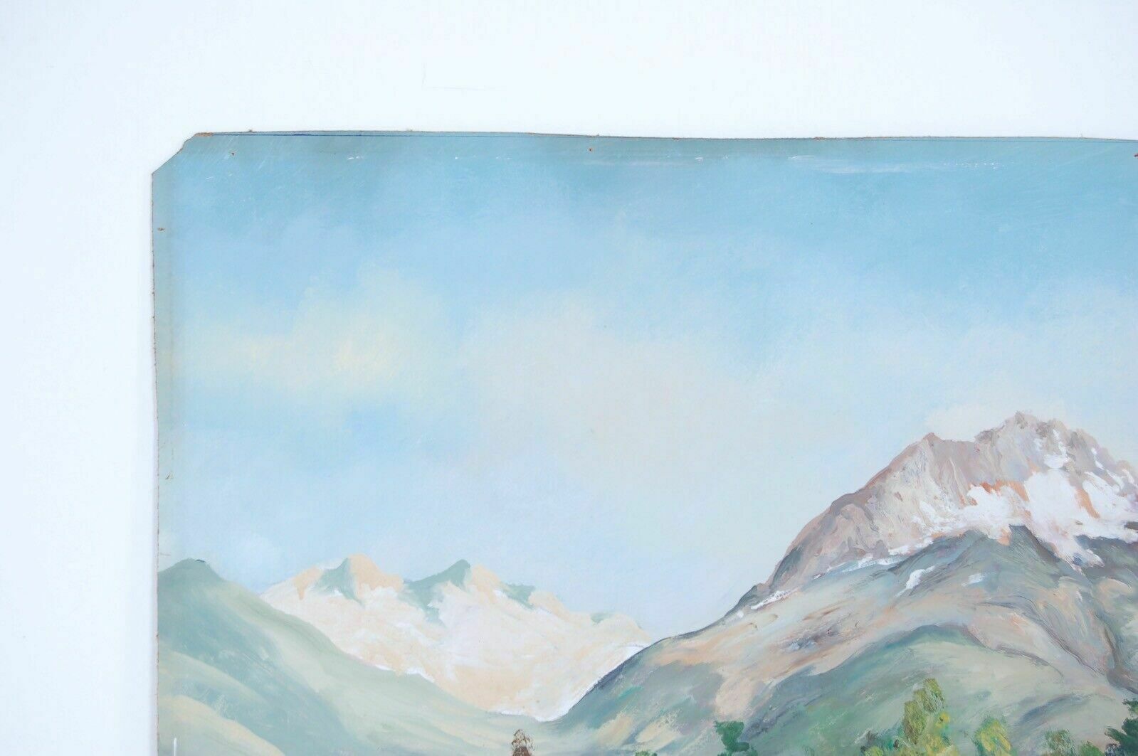 Large Lake Mountain Landscape Painting Oil On Wood Brugnetti photo for sale