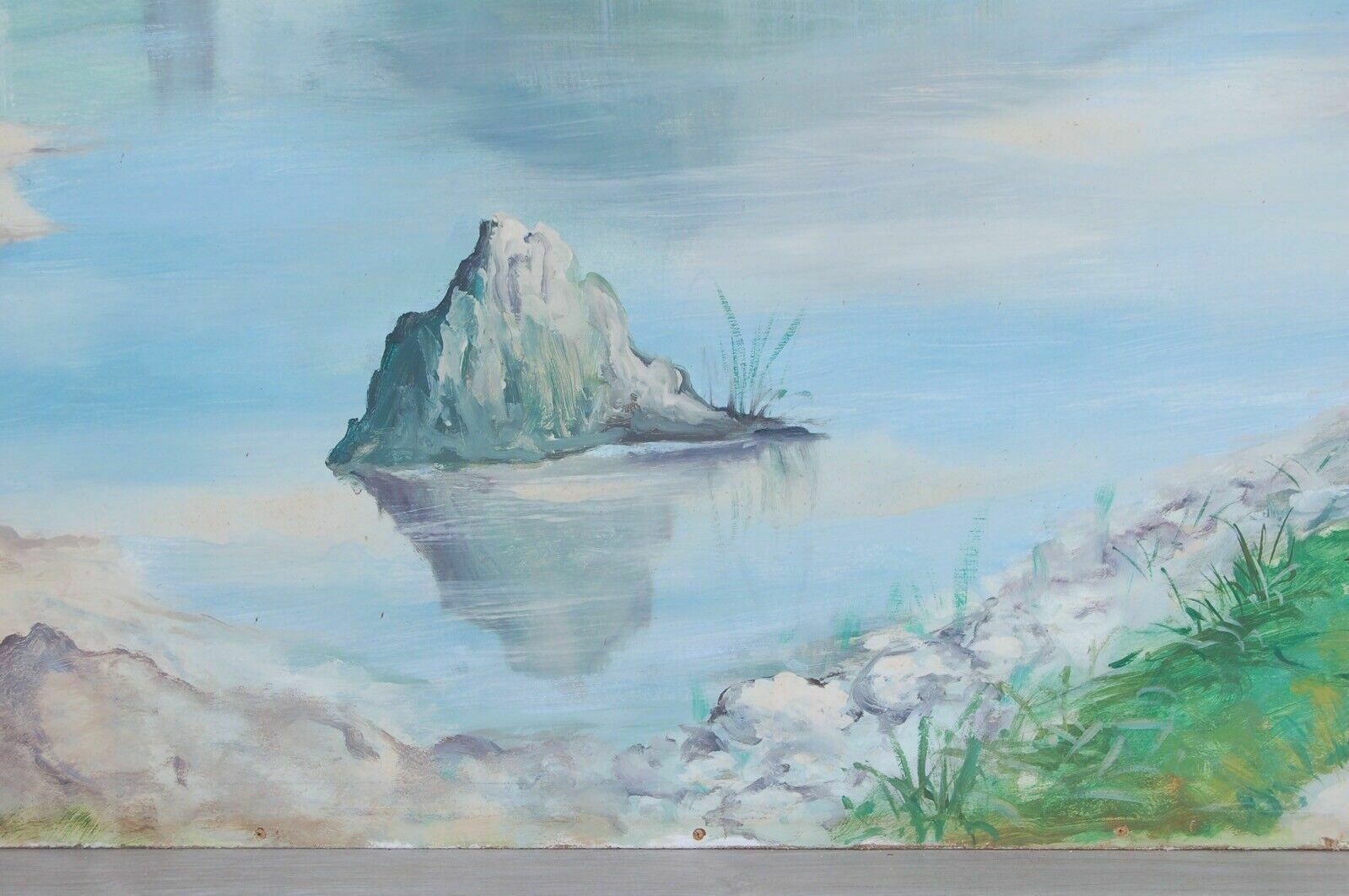 Large Lake Mountain Landscape Painting Oil On Wood Brugnetti photo vinterior