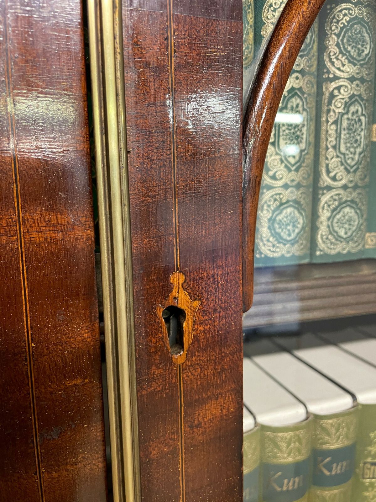 photo for sale Edwardian Inlaid Mahogany Four Door Breakfront Library Bookcase