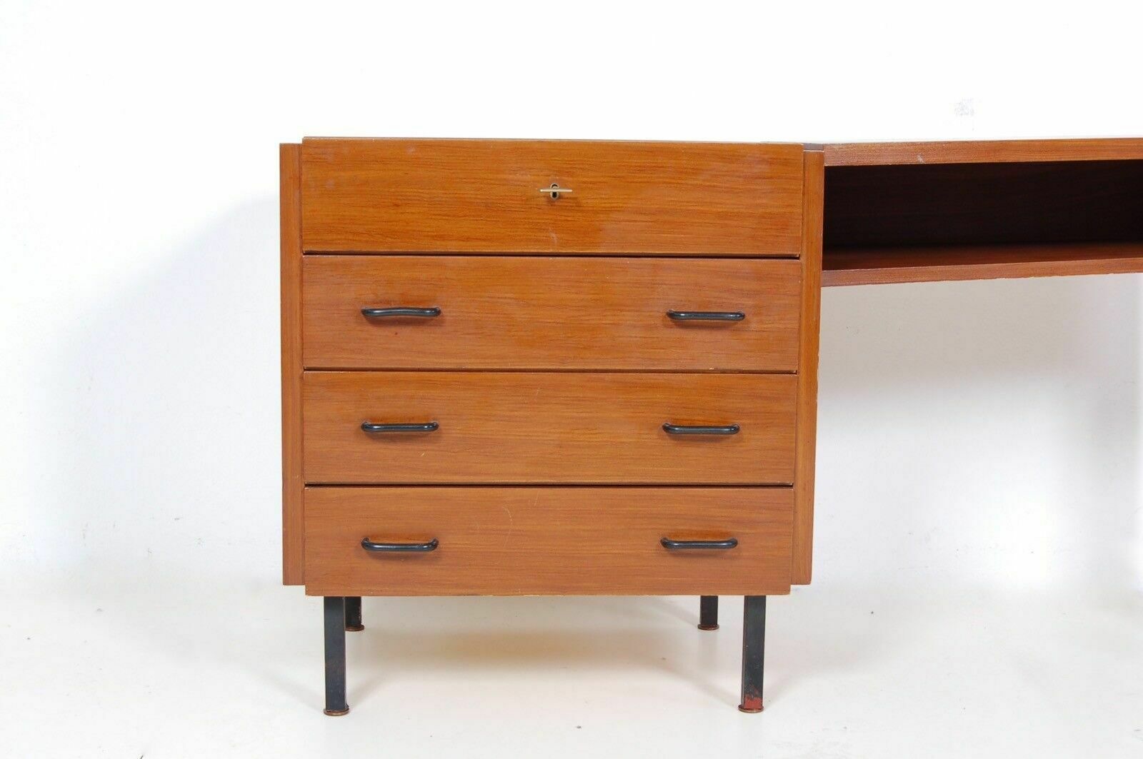 Design Table From The 70s In Steel And Black Enamelled Wood, Square Glass Top photo Furniture