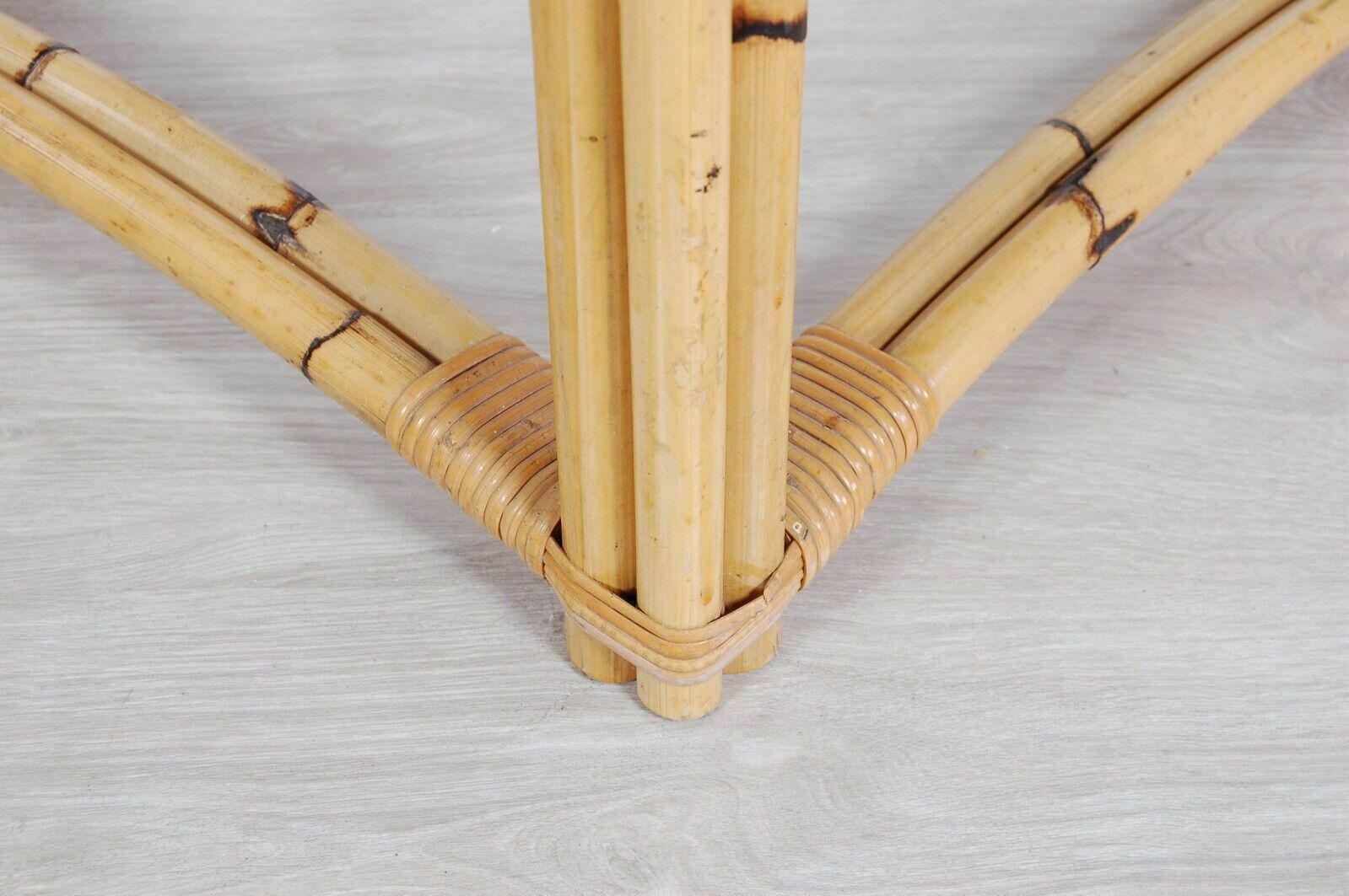 Woven Bamboo Tea Table From The 70s. Good Condition. 76x55 Cm photo vintage