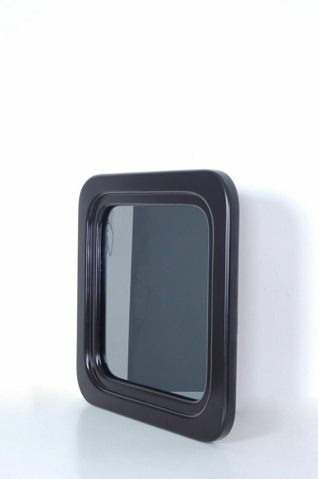 70s Design Square Mirror With Spece Age Brown Lacquered Wooden Frame 70cm photo buy